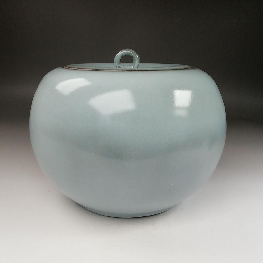 Ｔ１９０　水指　『青磁　水指』『月白』『妙高焼』『髙井進』　共箱　茶道具