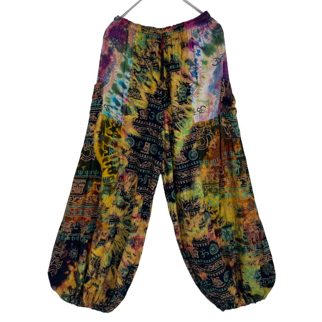 専用です！　　レーヨンアラジンパンツ　ヒンディー文字　タイダイ染め　F121