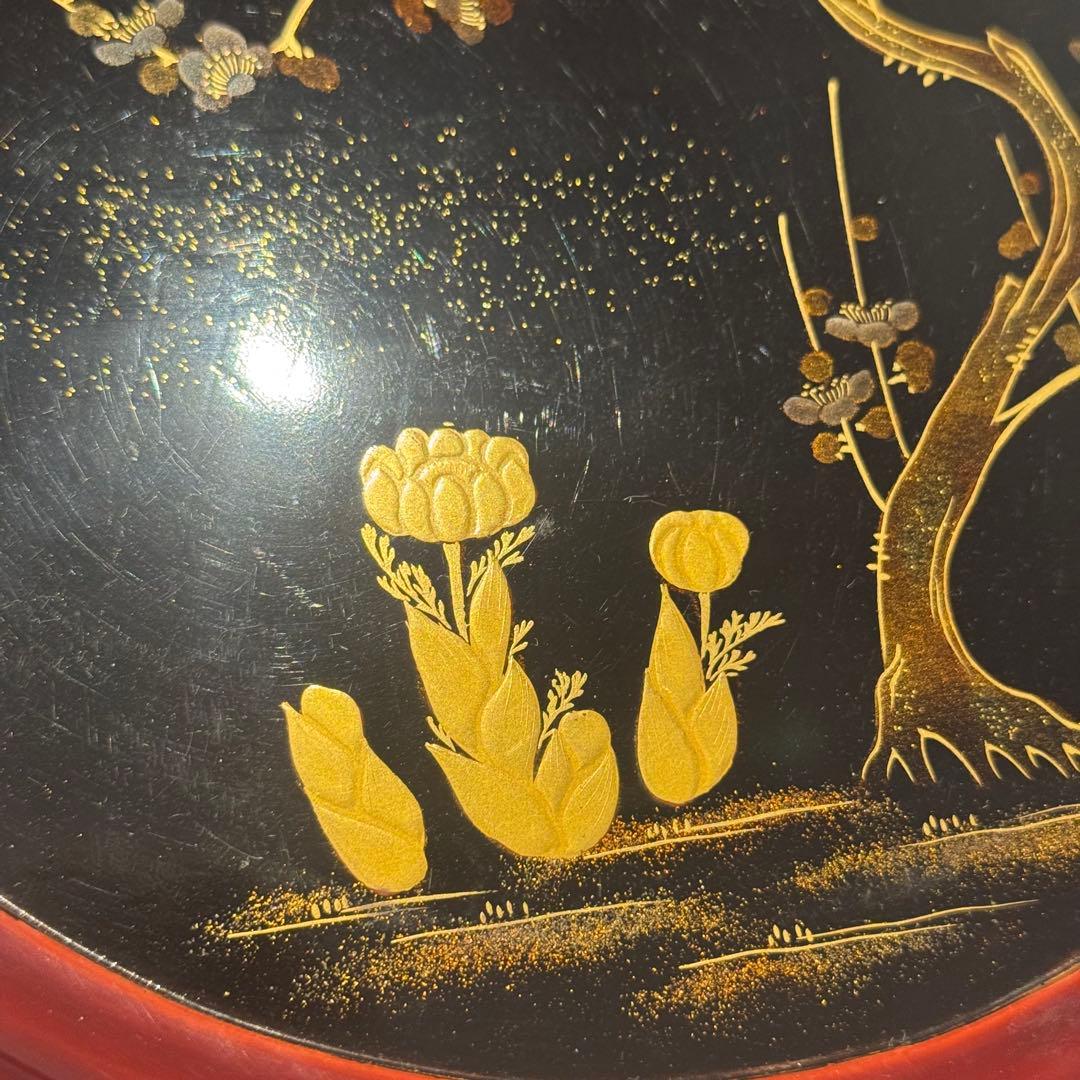 時代漆器 梨地 研ぎ出し梅蒔絵 丸盆 木製漆器 茶懐石道具 / 輪島塗