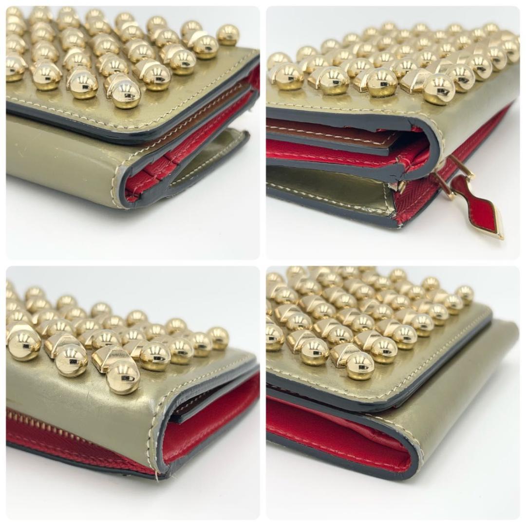 クリスチャン ルブタン マカロン ゴールド スタッズ 三つ折り財布