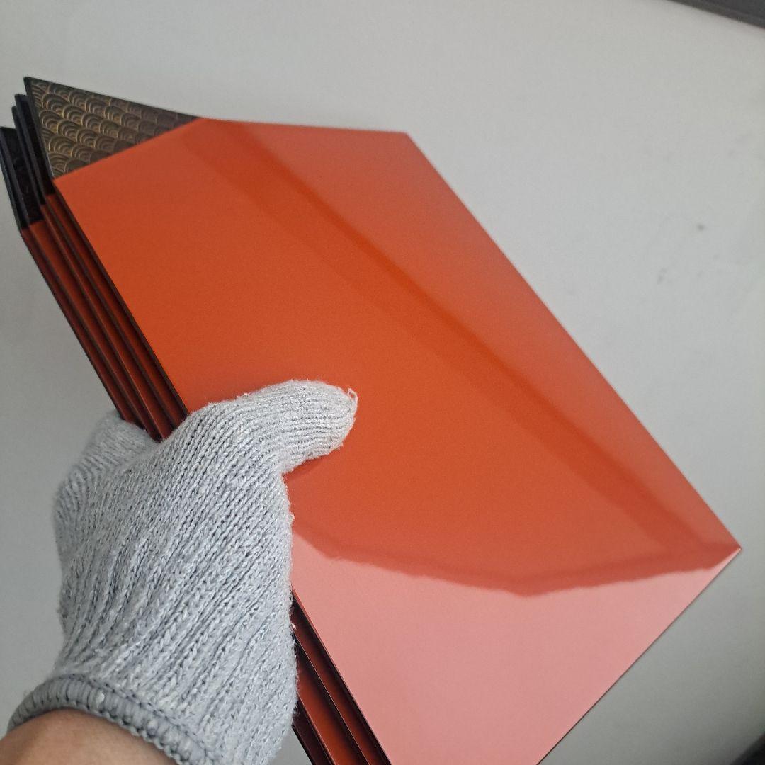 【輪島塗　折敷膳×5客】布着本堅地 鏡面仕上げ　青海波蒔絵　未使用品