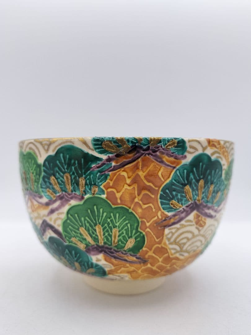 c365 【新品・未使用】茶碗 金青海波松 加藤ひろこ 木箱 茶道具