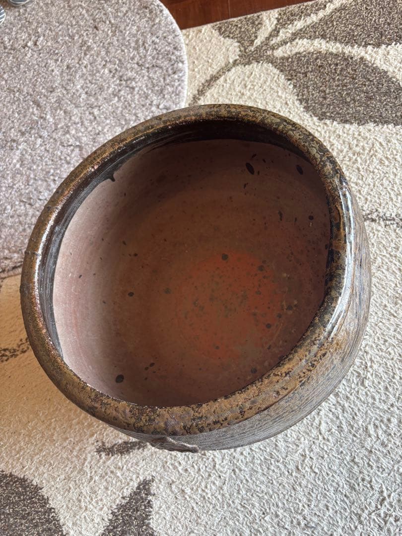 丹波焼　灰釉印花文甕　水差し花生け　骨董品アンティーク