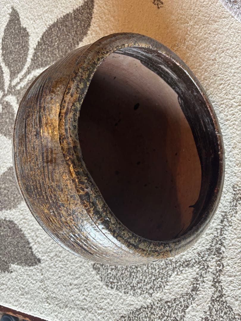 丹波焼　灰釉印花文甕　水差し花生け　骨董品アンティーク