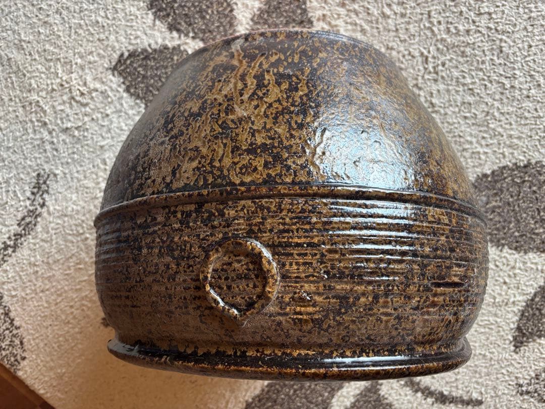 丹波焼　灰釉印花文甕　水差し花生け　骨董品アンティーク