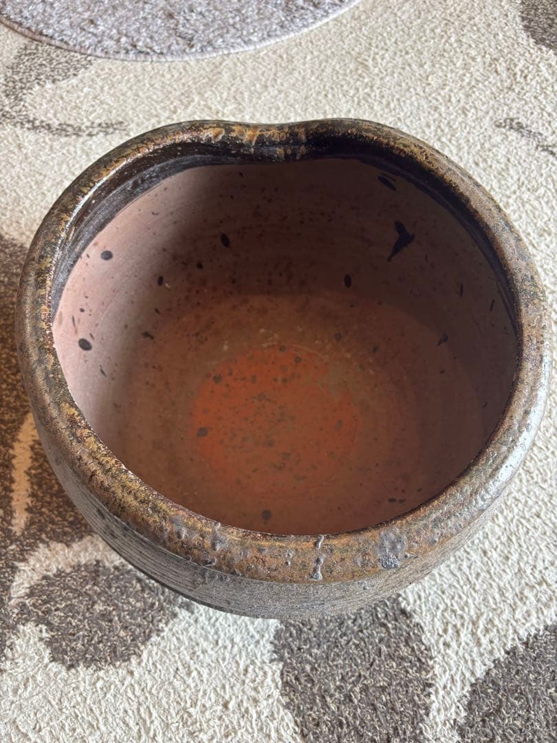 丹波焼　灰釉印花文甕　水差し花生け　骨董品アンティーク