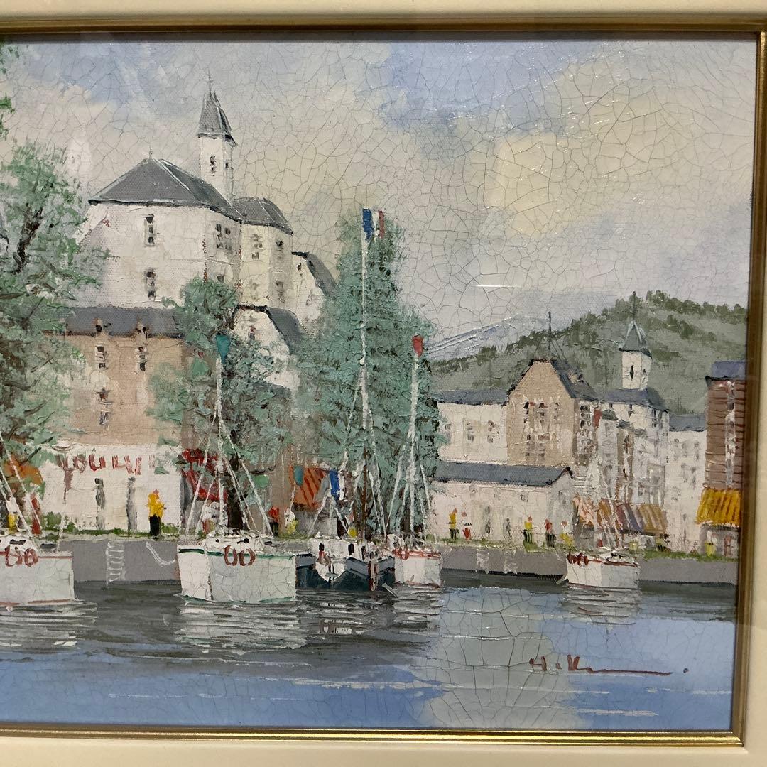 油絵　「オリオ港 」　黒沢久　作品　F6 サイズ 肉筆 油絵 油彩額装作品