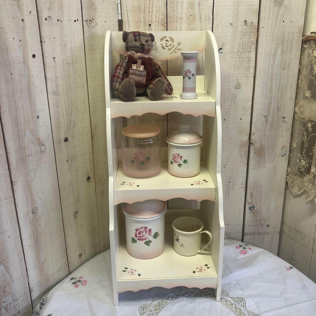 &ねこ大好きさん専用纏め　薔薇のカット&ステンシルピンクの木製2段とスリムラック