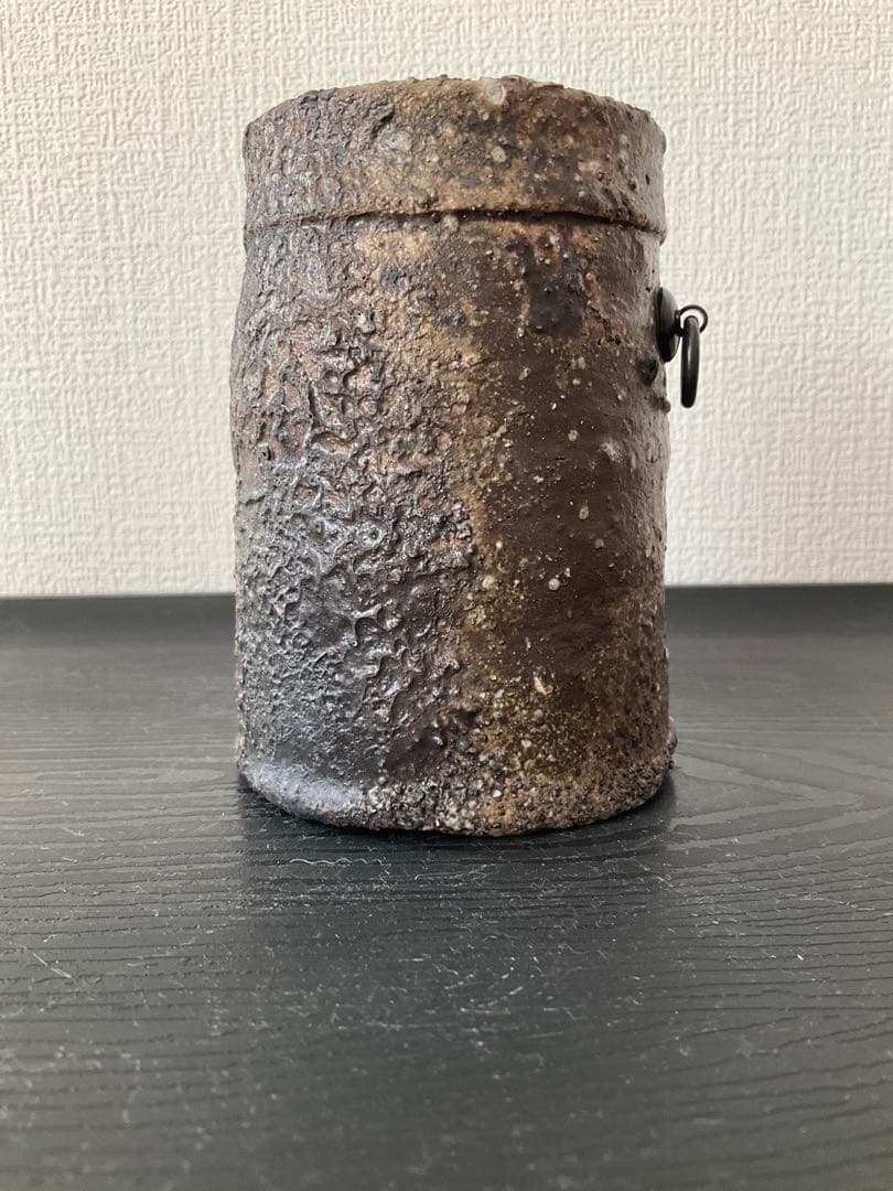 伊賀焼　岸野寛　寛白窯　伊賀焼〆掛花入　花入　花瓶