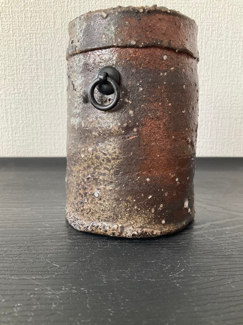 伊賀焼　岸野寛　寛白窯　伊賀焼〆掛花入　花入　花瓶