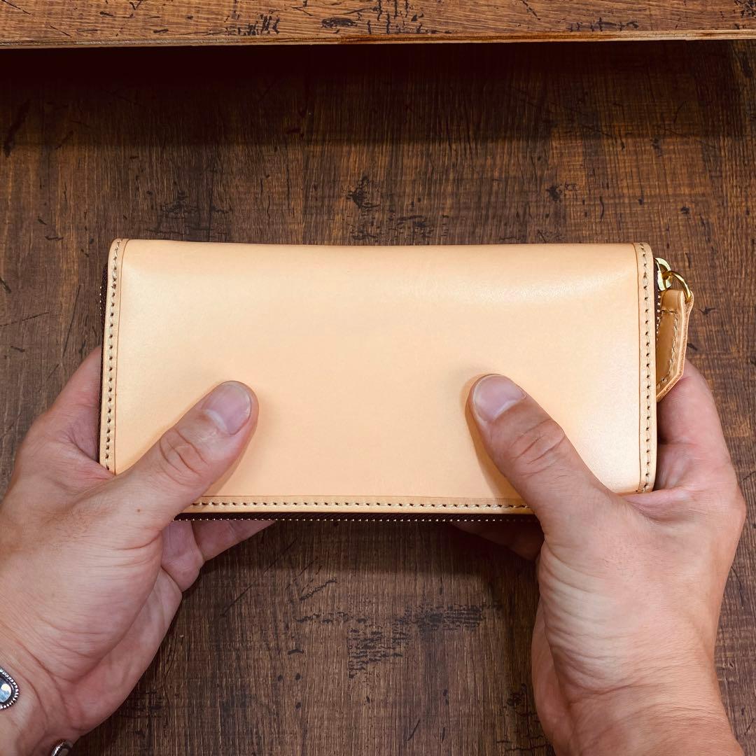 ナチュラルタンレザー ヌメ革 ラウンドファスナー メンズ財布 長財布 本革