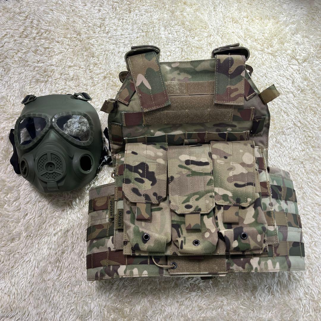 サバゲー★美品◎カモフラージュベスト　マスクセット★
