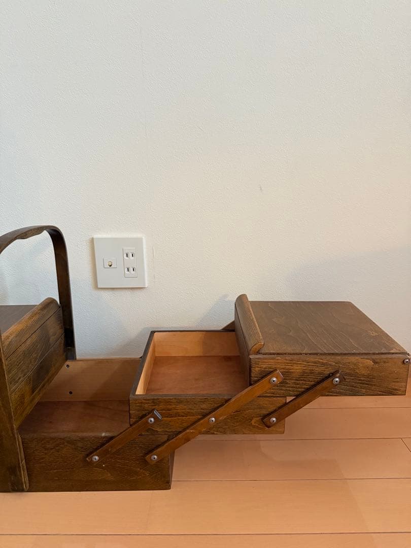 収納箱　大容量裁縫箱　フランスアンティーク　ノルウェー　木製　ヴィンテージ