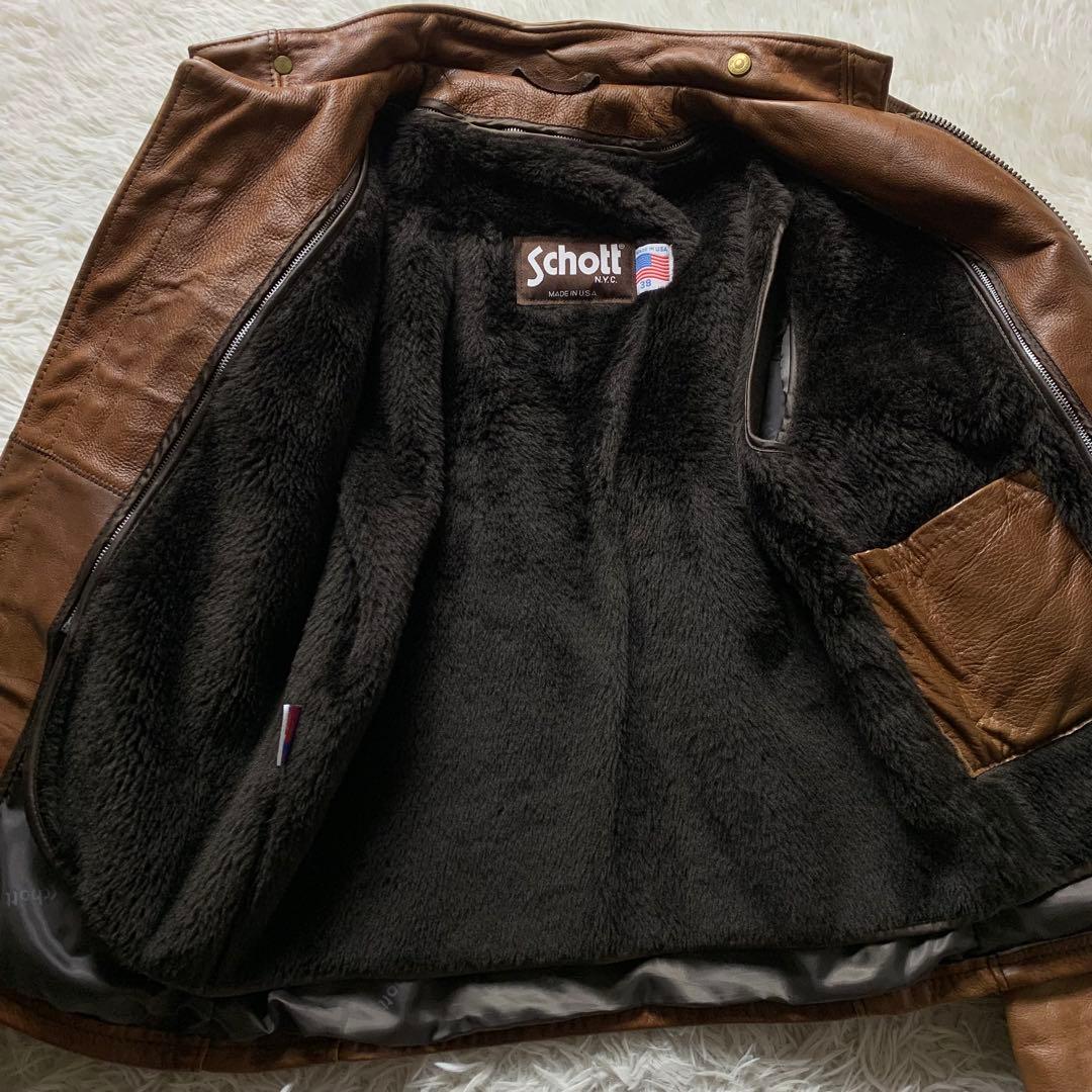 【雰囲気抜群】SCHOTTライダースジャケット 641 本革 キャメル 38