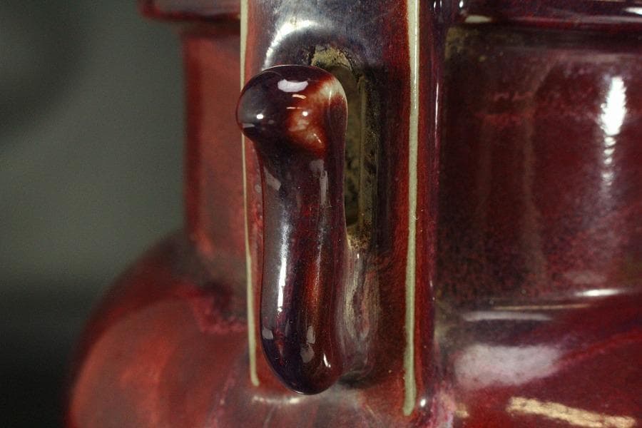 中国美術 鈞窯 紫斑釉 三足 双耳 香炉 高33.5cm(LC121)