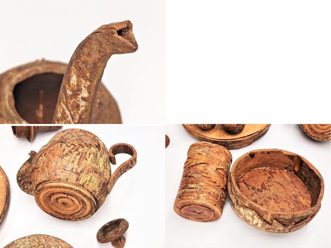 【 シナモン木彫茶器 】 １８世紀セイロン　オランダ商船　伝世収蔵品