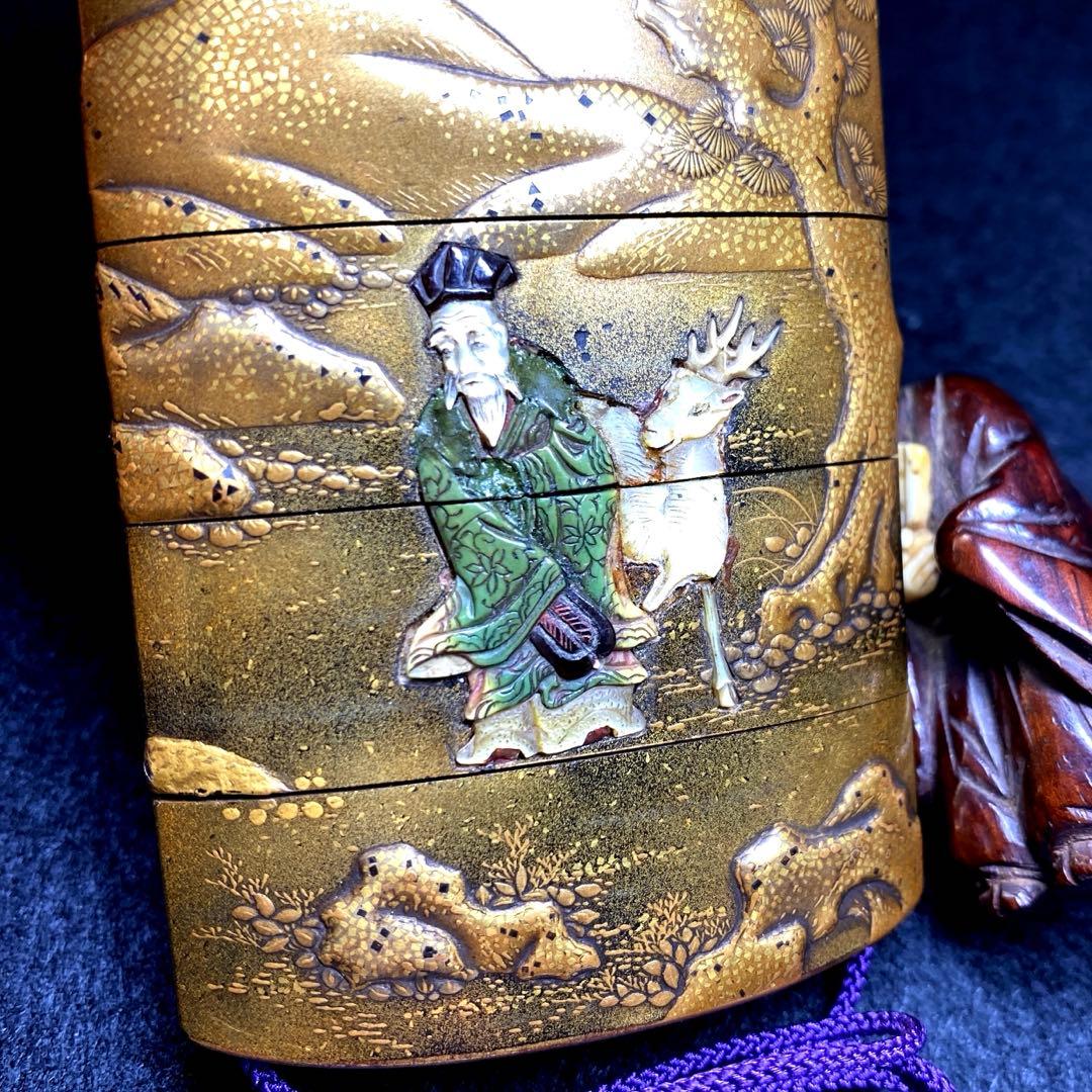 専用　芝山　鹿寿老　蒔絵印籠根付　50g 東Y7-0213☆2Fチヒエ