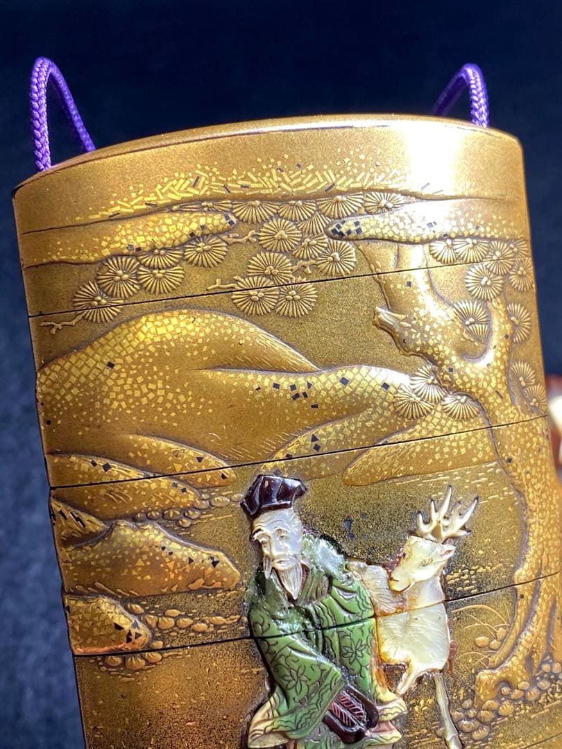 専用　芝山　鹿寿老　蒔絵印籠根付　50g 東Y7-0213☆2Fチヒエ