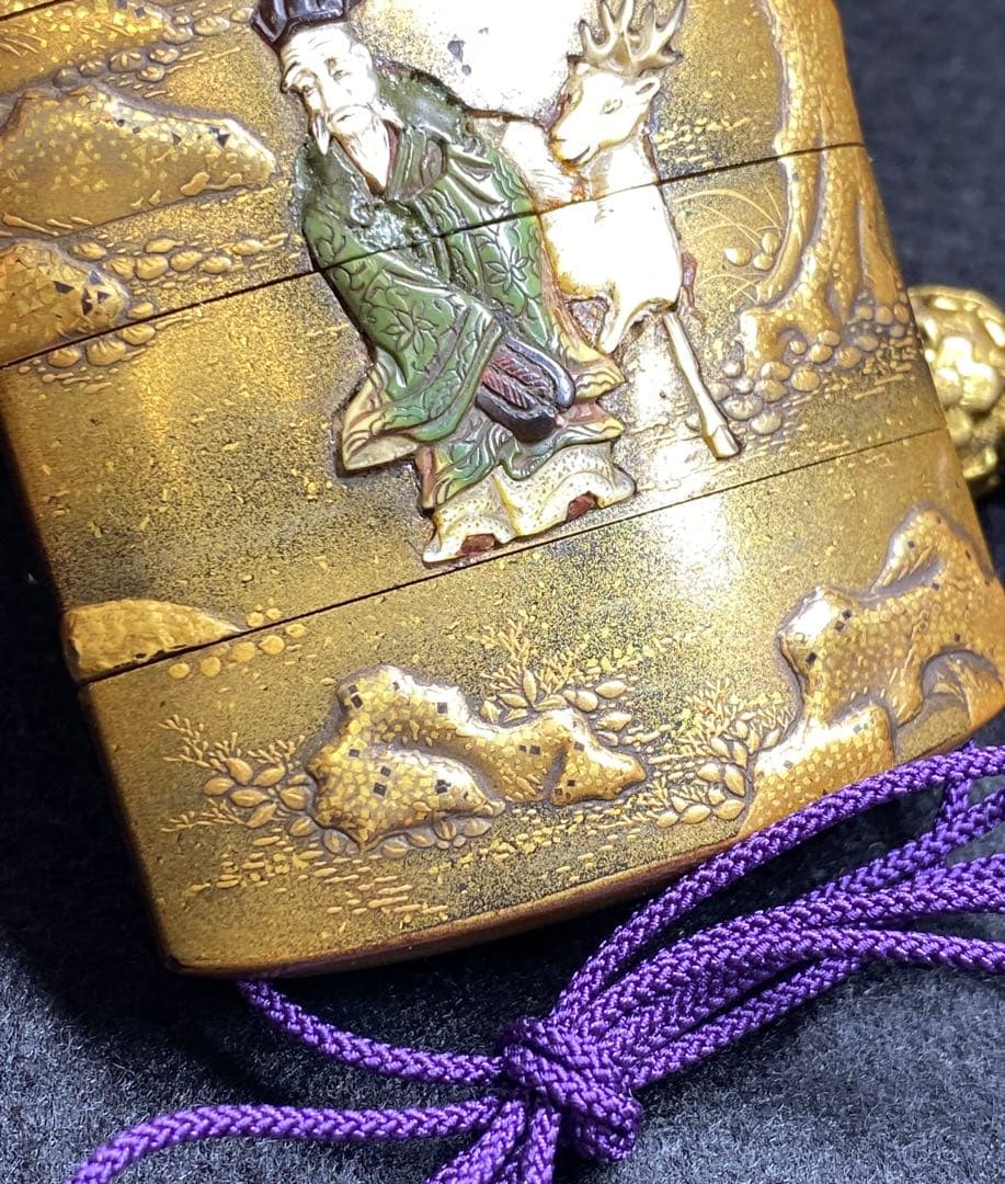 専用　芝山　鹿寿老　蒔絵印籠根付　50g 東Y7-0213☆2Fチヒエ