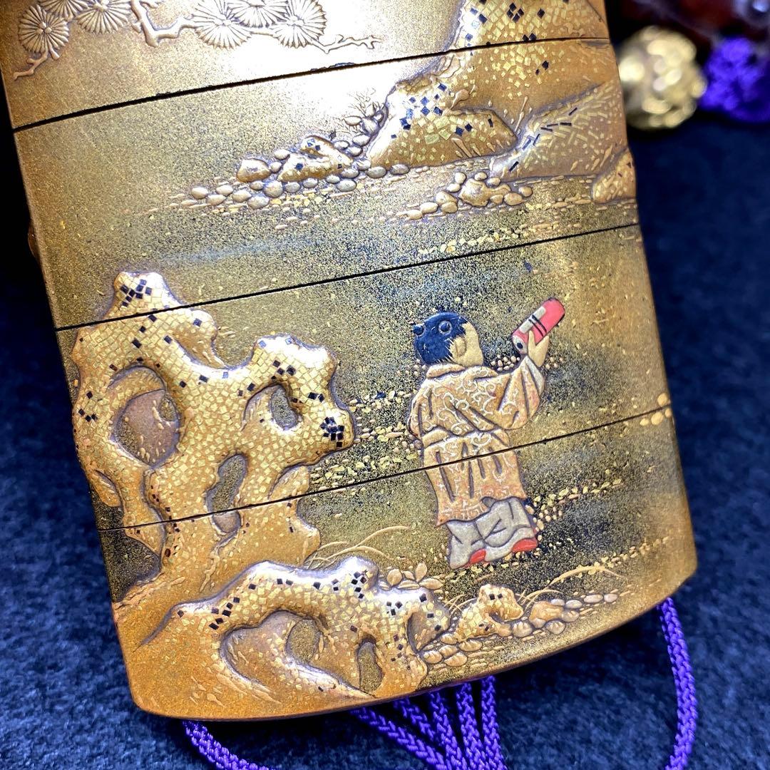 専用　芝山　鹿寿老　蒔絵印籠根付　50g 東Y7-0213☆2Fチヒエ