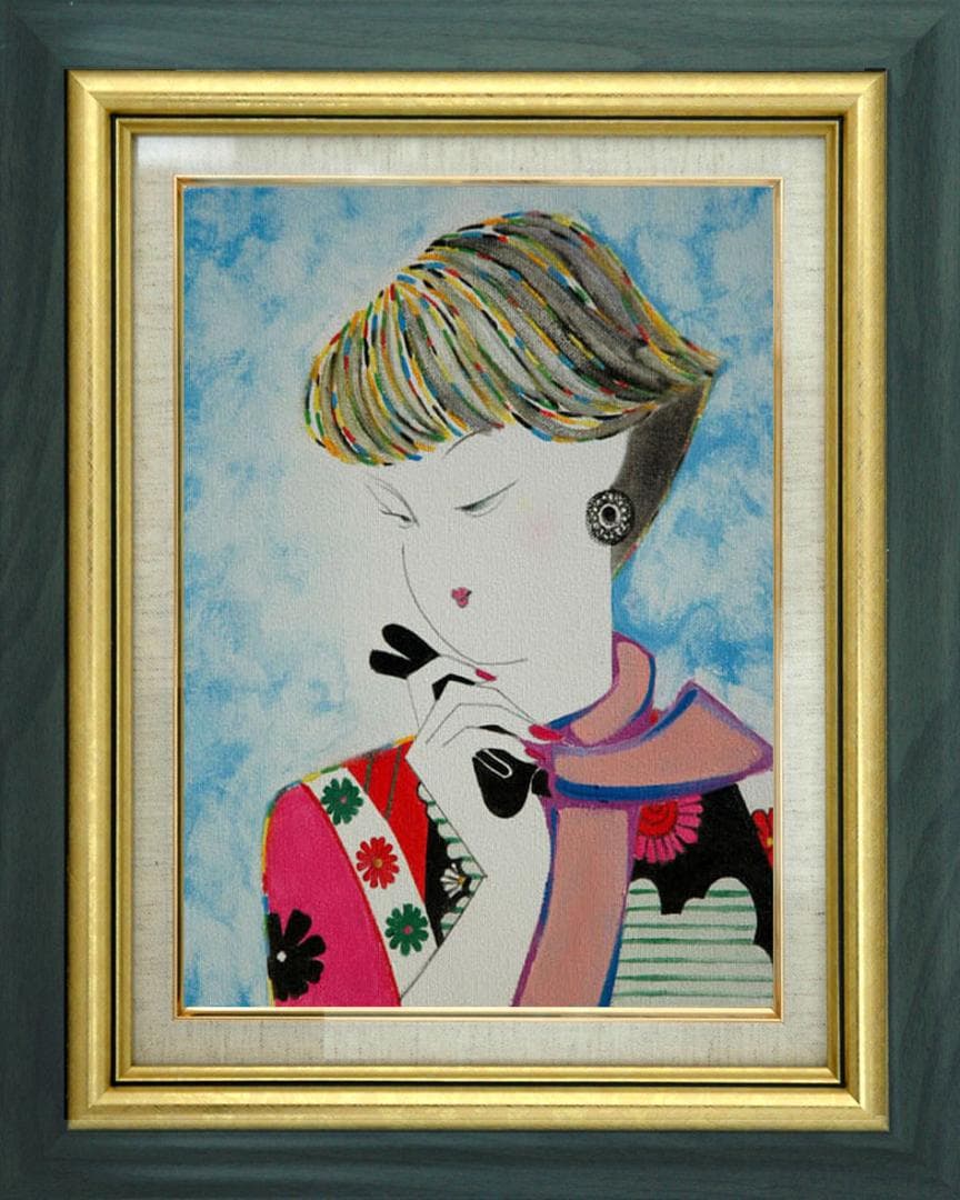 油絵 菅家令子 絵 絵画 インテリア (白) F3-010311 人物 女性像