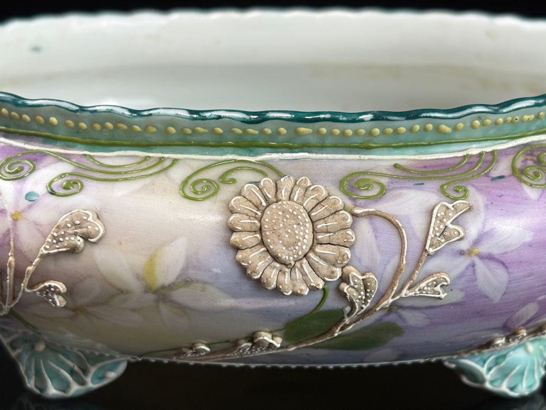 明治時期 オールドノリタケ 盛り上げ花紋 香炉 R7112335