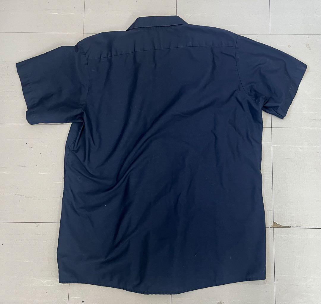 90s SOULFLY Dickies 半袖ワークシャツ XL ネイビー刺繍ロゴ