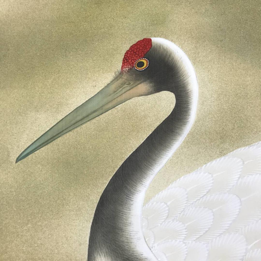 【真作】春斎/双鶴図/鶴図/旭日図/祝事掛/掛軸/名家伝来/AC-542