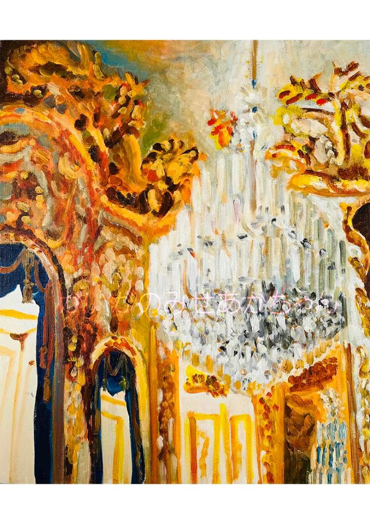 46×53㎝「窓辺の椅子とテーブル」油彩・額装（４枚面画像)・原画・F10