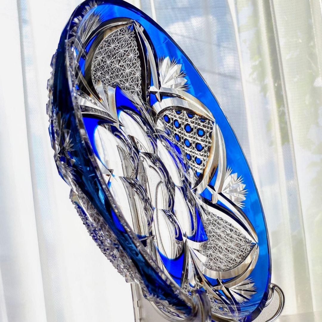 綾切子　黒木国昭 作　飾り中皿【 未使用・美品 】現代ガラス芸術の巨匠 作品