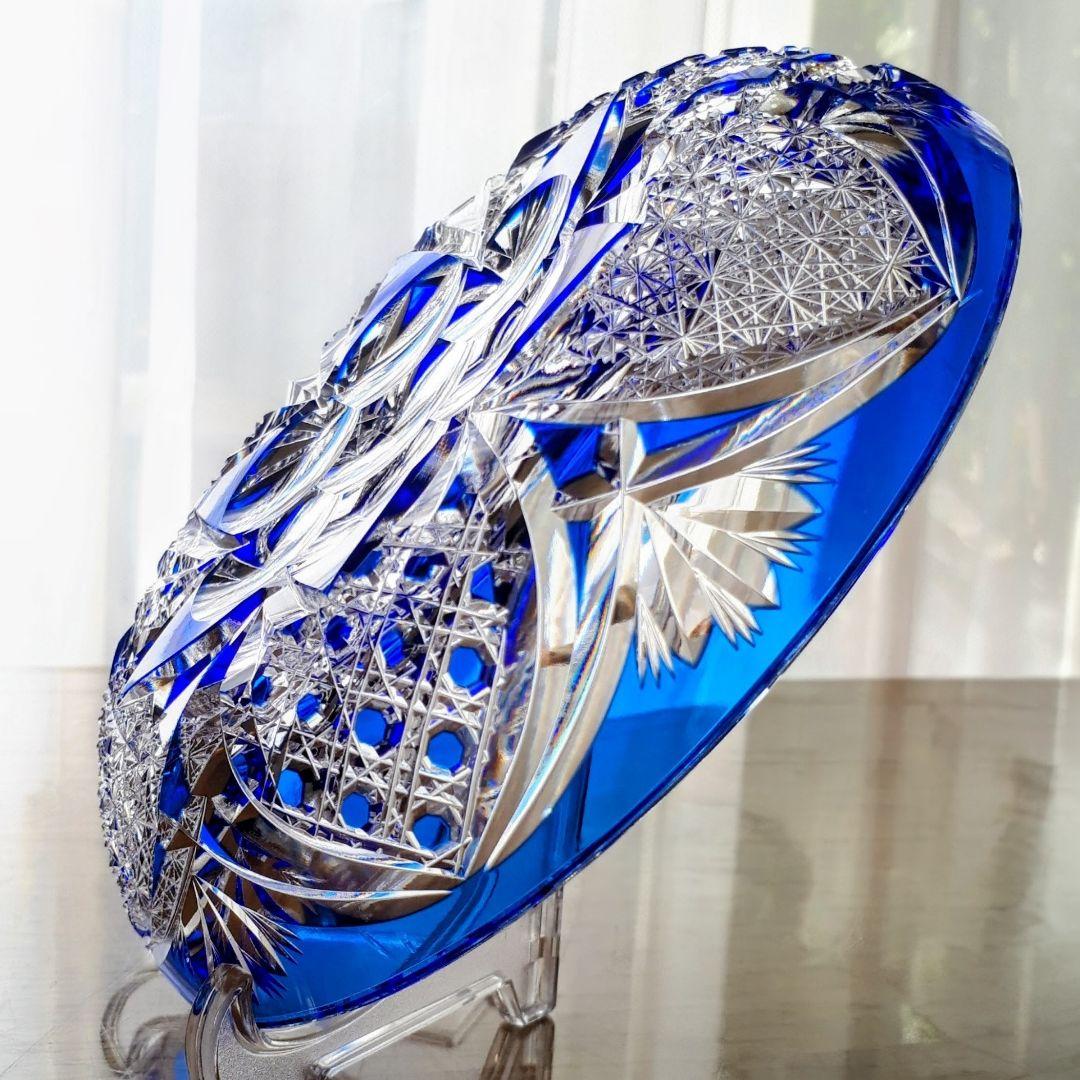 綾切子　黒木国昭 作　飾り中皿【 未使用・美品 】現代ガラス芸術の巨匠 作品