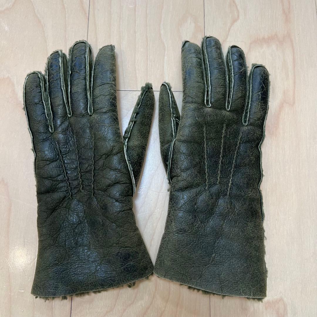 BALMAIN 14AW ムートン グローブ 手袋 レザー カーキ