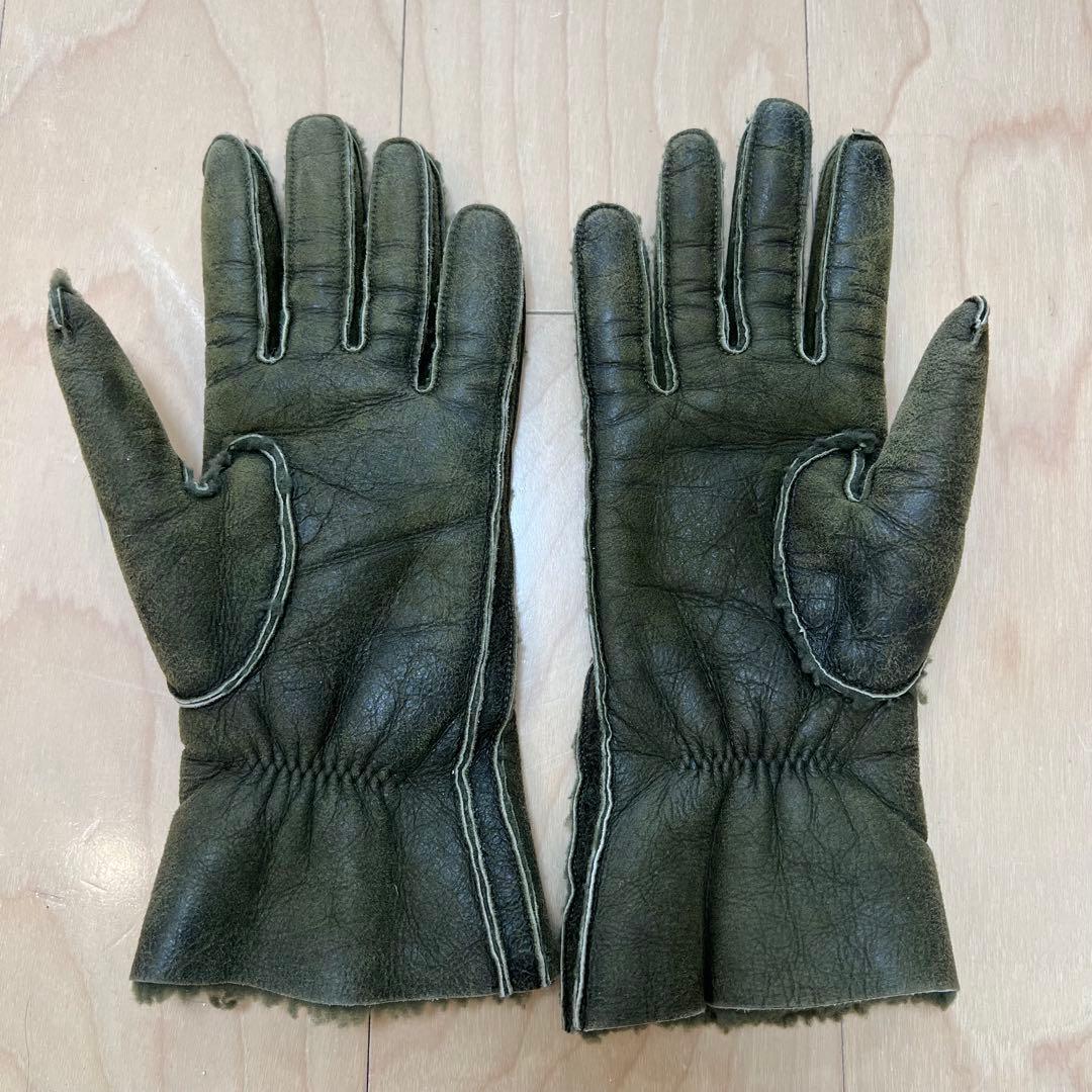 BALMAIN 14AW ムートン グローブ 手袋 レザー カーキ