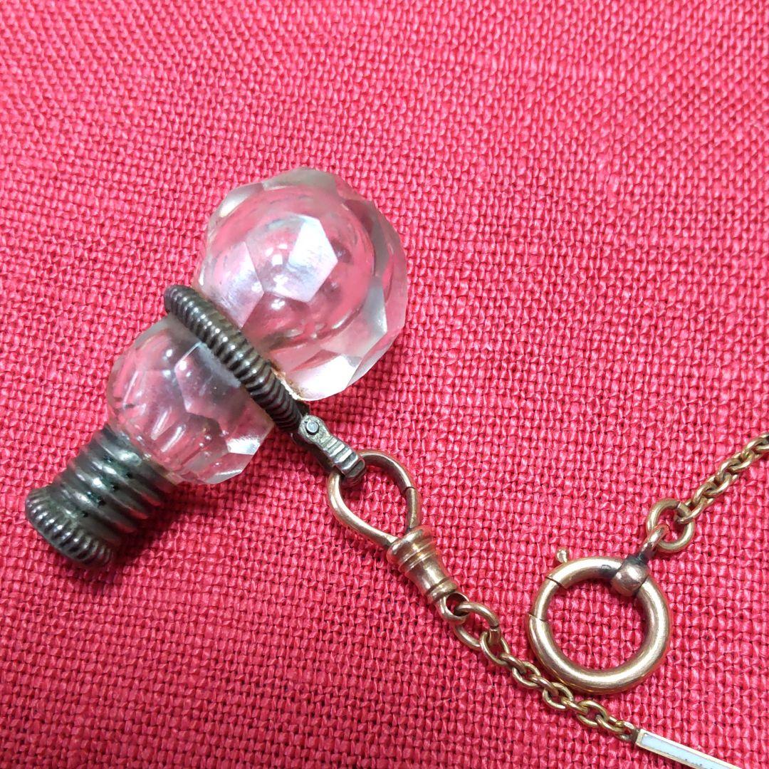 江戸時代ギヤマン切子瓢箪型銀製金具根付け/K18チェーン。