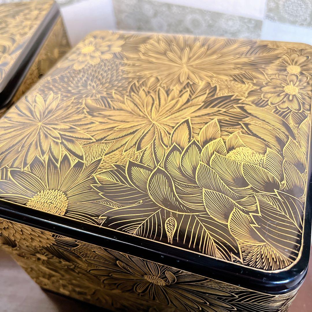 輪島塗　総菊四段重　塩安漆器工房　元箱入り　特選輪島塗漆器　うるし