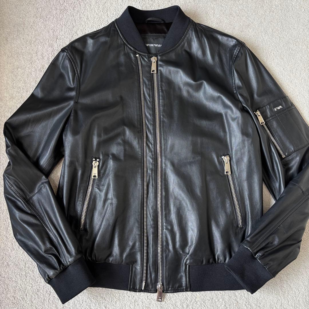 極美品 エンポリオアルマーニ 黒タグ レザージャケット 2WAY 2XLサイズ