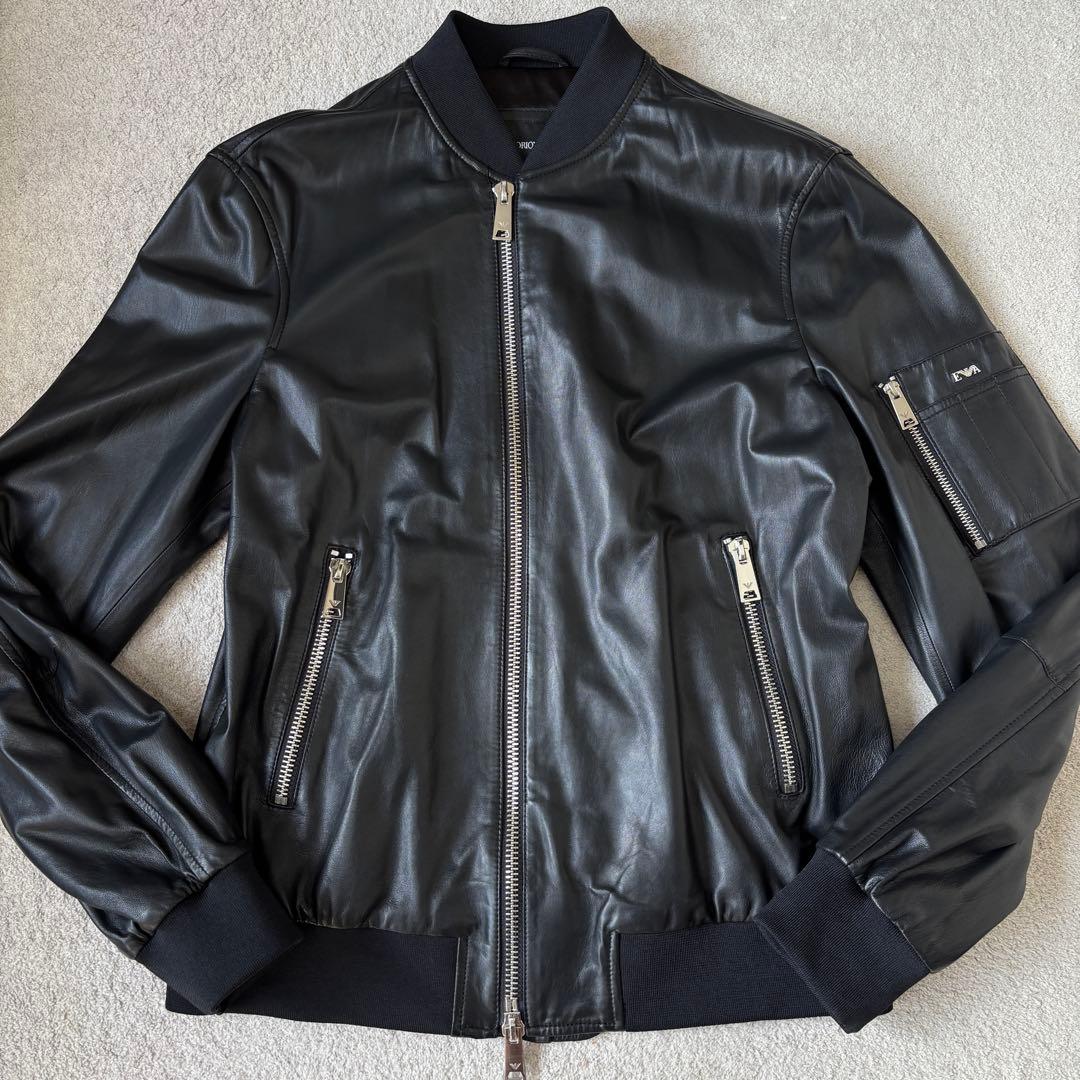 極美品 エンポリオアルマーニ 黒タグ レザージャケット 2WAY 2XLサイズ