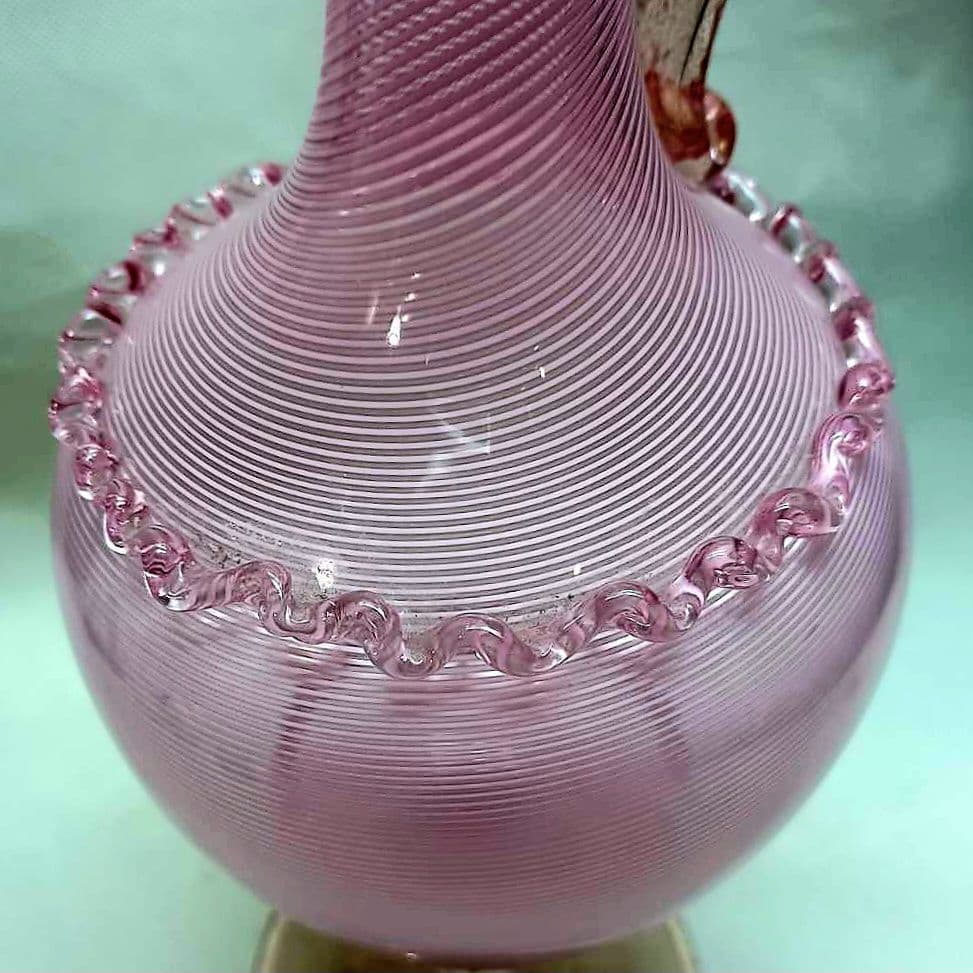 Murano 大型 ムラノ 金彩 ピンク ライン 水差し オブジェ