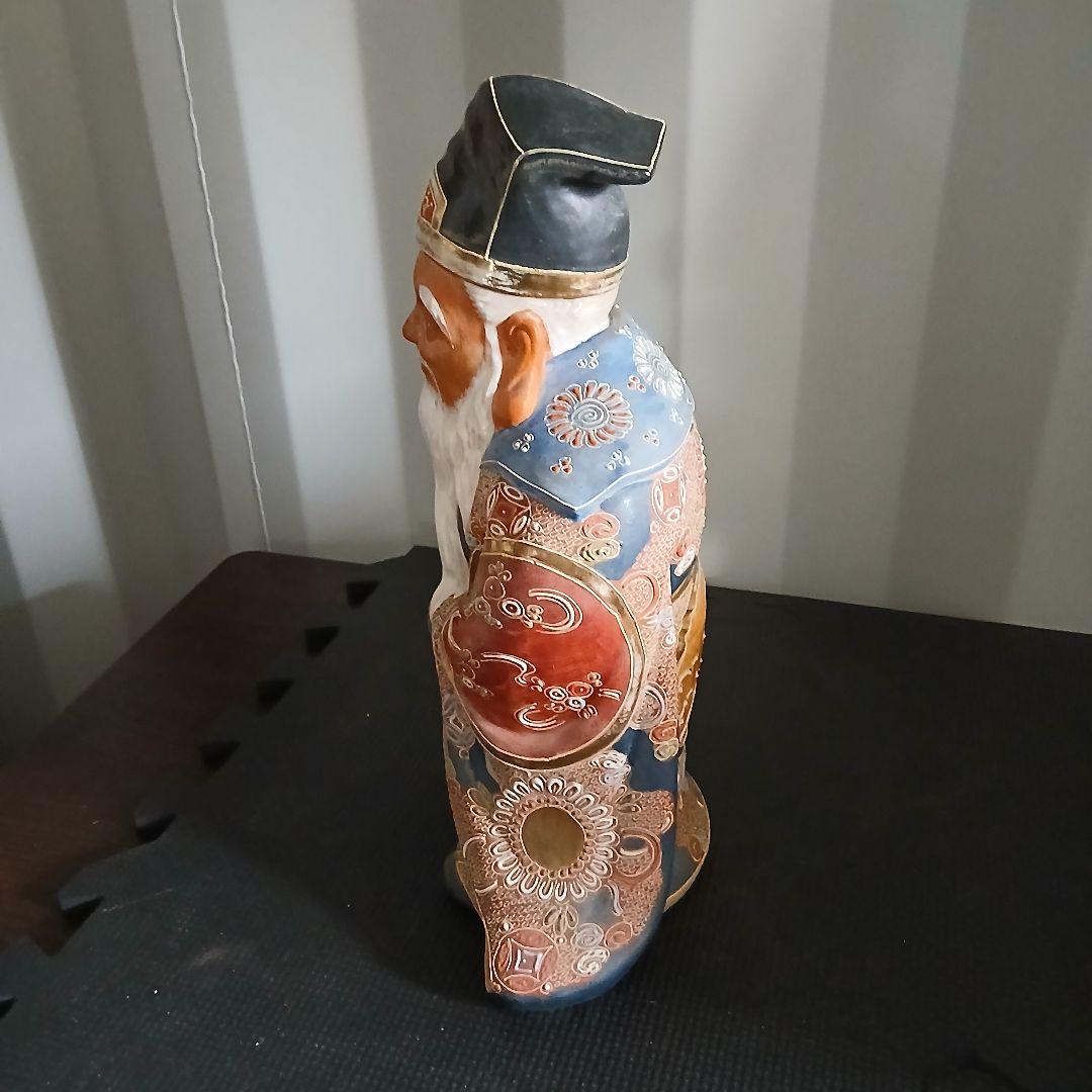 旧家より 九谷焼 金彩色絵 寿老人 七福神 置物 オブジェ 縁起物 陶器