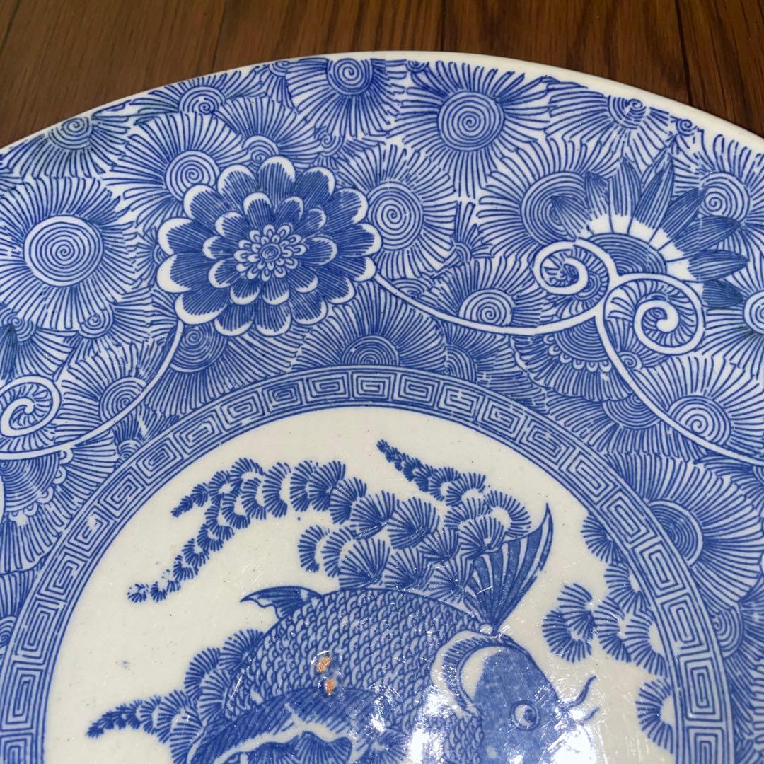 古伊万里？　染付　印判？皿　魚　大皿？