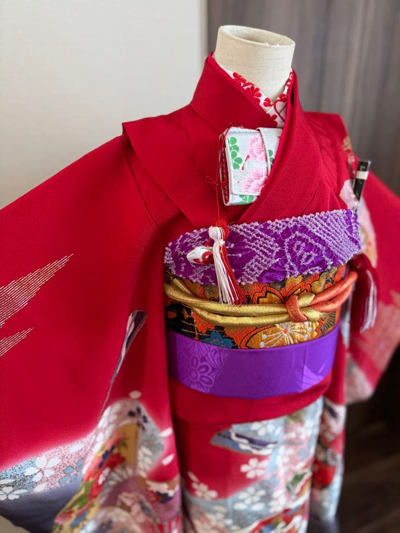 七五三に★正絹縮緬檜扇に鈴　七歳着物セット