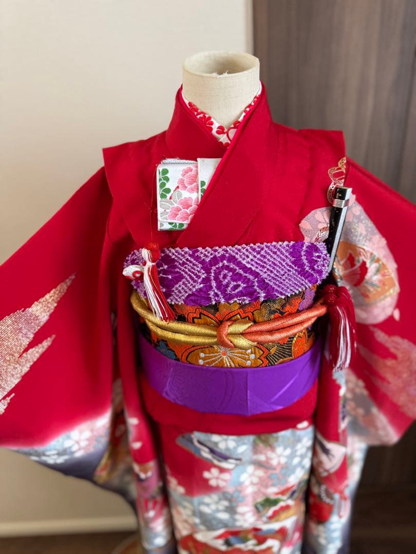 七五三に★正絹縮緬檜扇に鈴　七歳着物セット