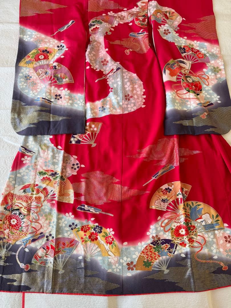 七五三に★正絹縮緬檜扇に鈴　七歳着物セット