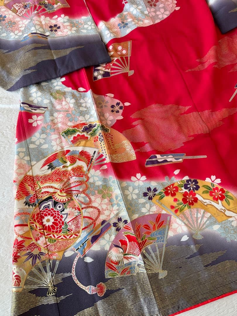 七五三に★正絹縮緬檜扇に鈴　七歳着物セット