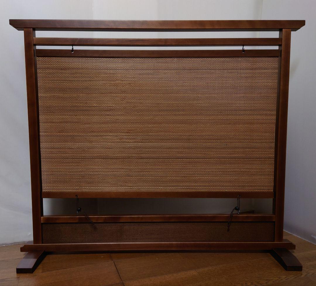 #和風衝立#間仕切り　燻し竹　変わり織り暖簾使用　和風１枚式衝立