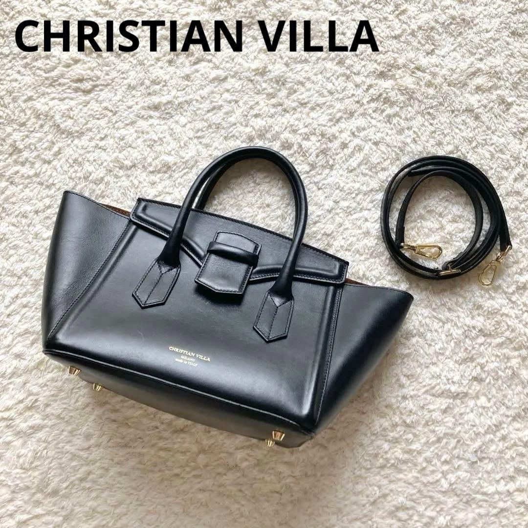 定価42,900円 クリスチャンヴィラ フラップ ハンドバッグ トートバッグ 黒