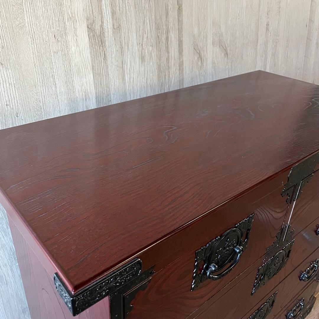 飛鳥工芸家具 車箪笥 民芸箪笥 4段チェスト 欅 和製アンティーク 民芸家具