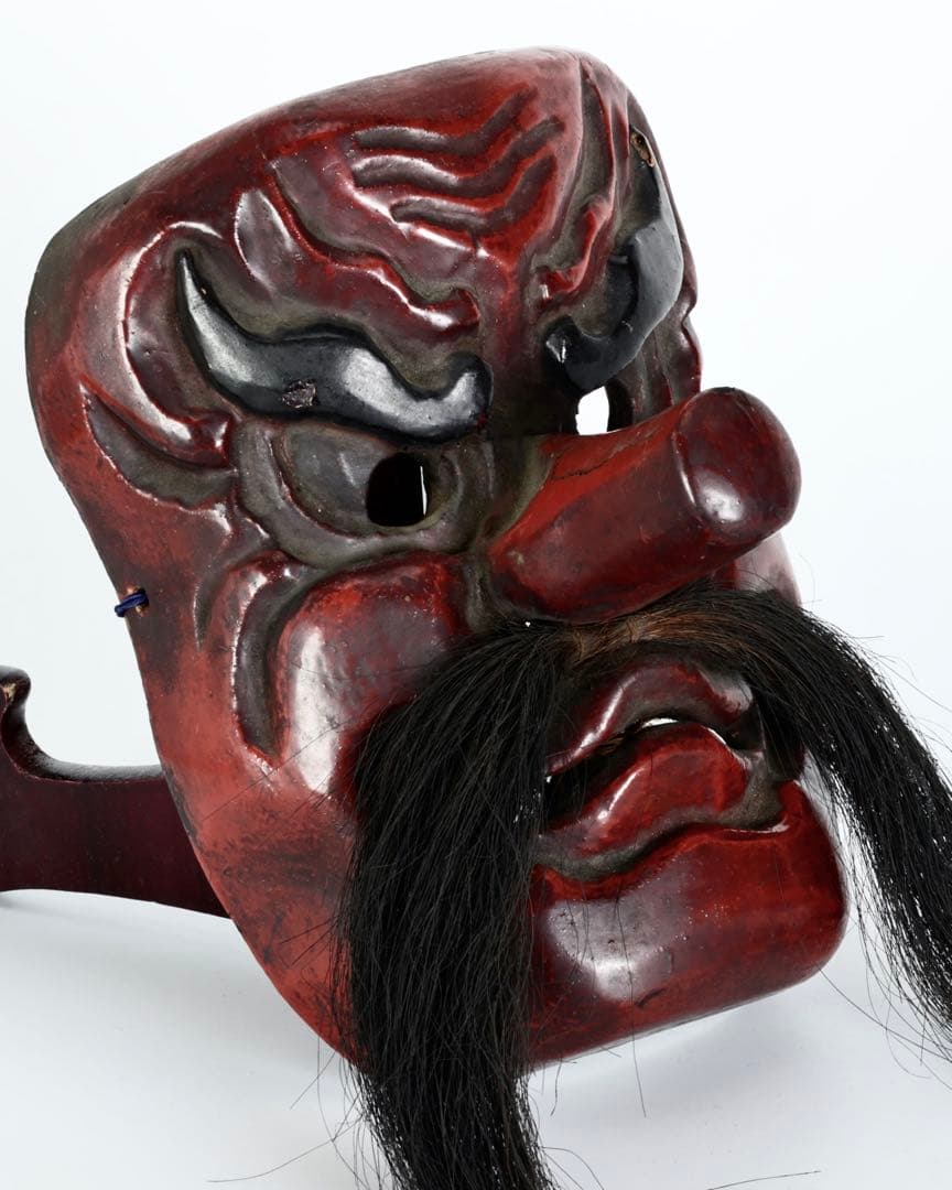 木彫神楽面 小天狗 赤天狗 古面 縁起物 魔除け 能面 狂言面 古美術 骨董品