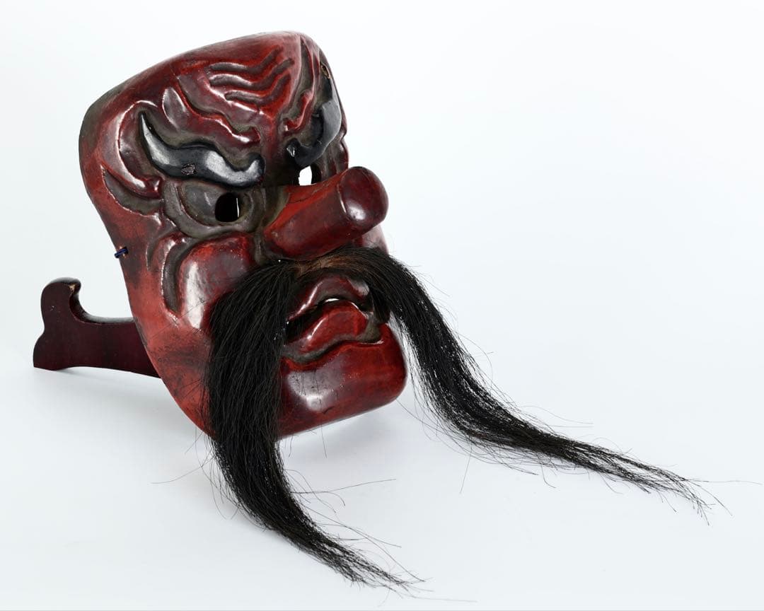木彫神楽面 小天狗 赤天狗 古面 縁起物 魔除け 能面 狂言面 古美術 骨董品