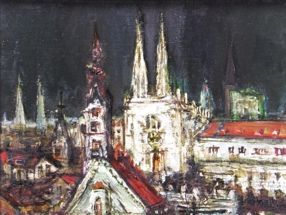 三觜正之　直筆サイン『街 ザグレブ市（ユーゴ）』油彩 8号 0313G